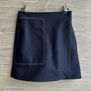 COS Navy Wool Cashmere A-Line Wrap Mini Skirt Size 0